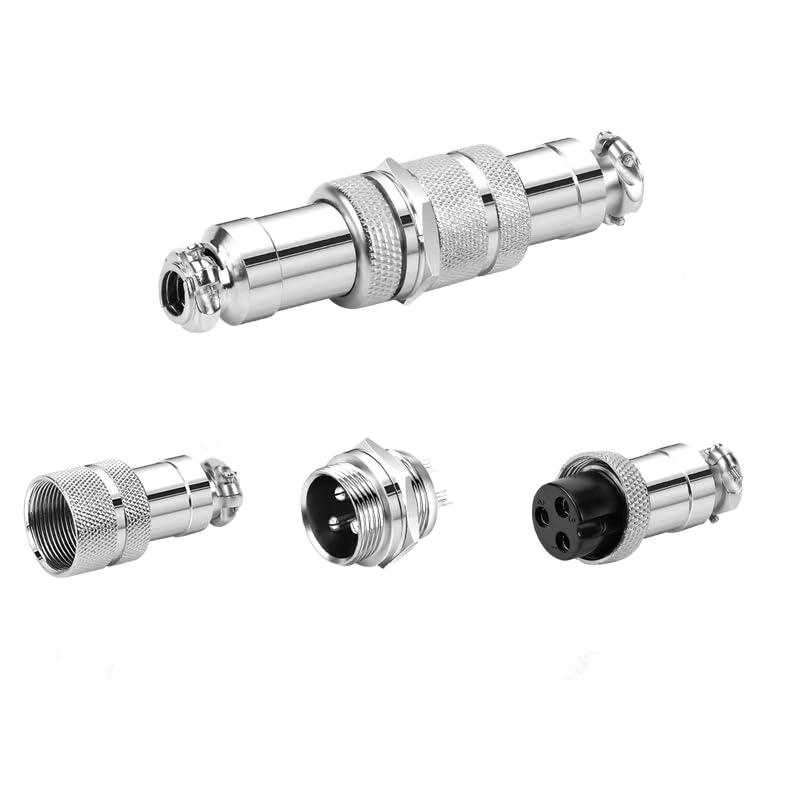 CHALITECK 5Set GX16 3pin Male+Female Combination Aviation Plug Socket Connector,Panel Mounted Metal Circular Adapter Connector 7A/125V,16mm,Welded,for Electrical and Electronic Connections - Image 2